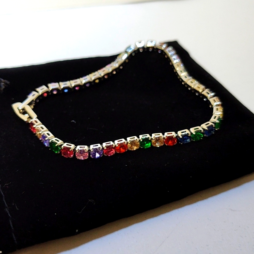 MACY'S Multi color CZ Bracelet Silver plated Brass 7.5" - Picture 3 of 6